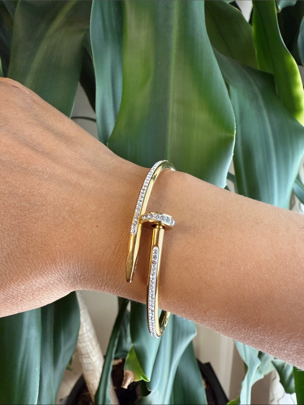 Gold Pave Nail Cuff Bracelet